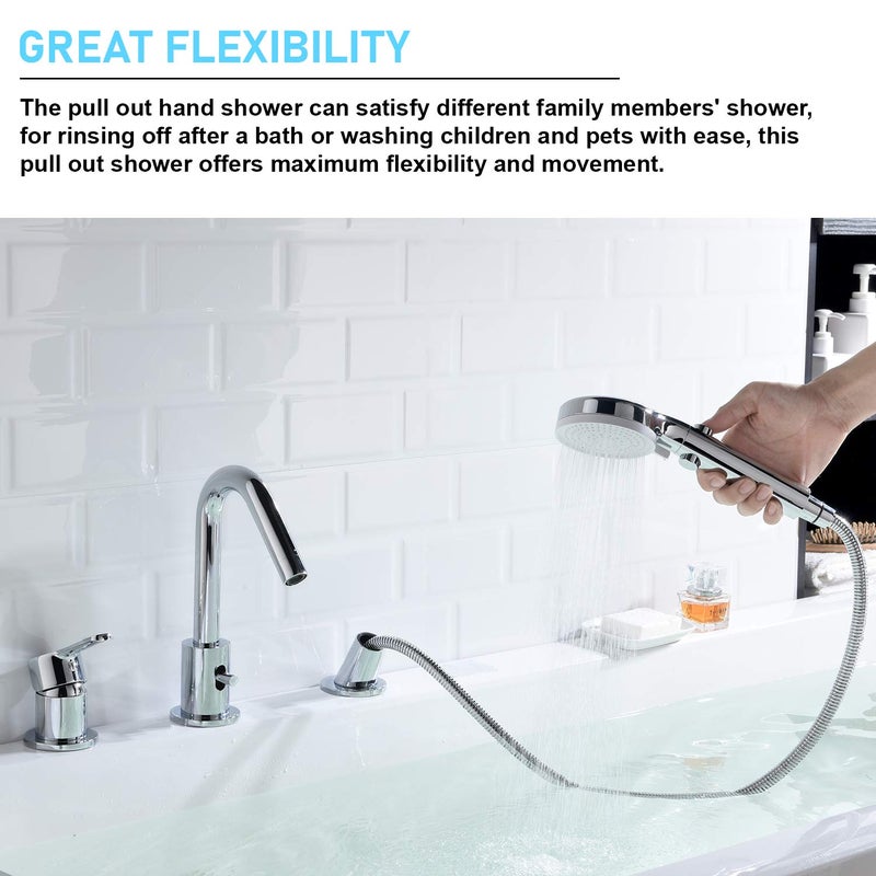 CREA Roman Tub Faucet Set - Chrome Bathtub Faucet with Hand Shower and Diverter - Image 3